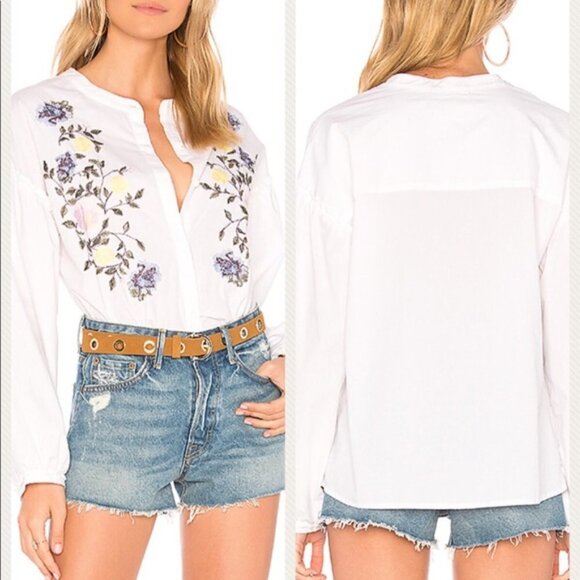 Sanctuary Tops - Sanctuary Danni White Floral Embroidered Long Sleeve Cotton Blouse Size …